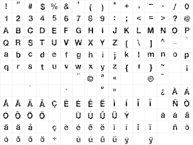 Gastada Regular  glyph index
