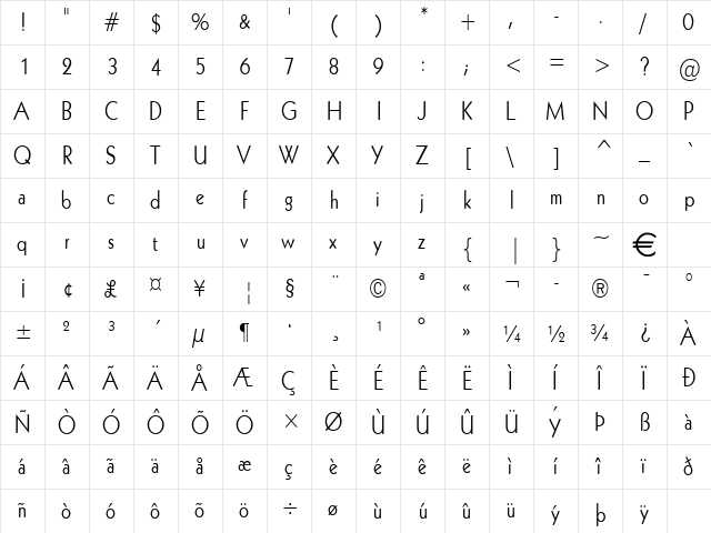 Geo112Condensed Normal  glyph index