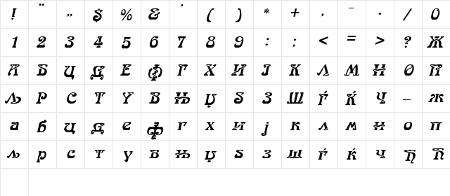 Mak_Arabia Italic  glyph index