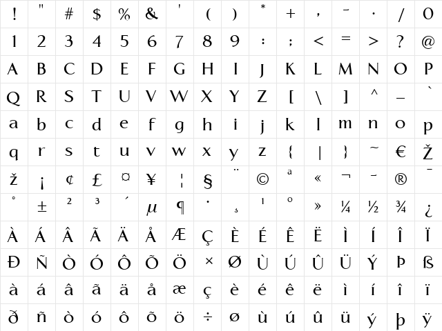 LTAperto SemiBold Regular  glyph index