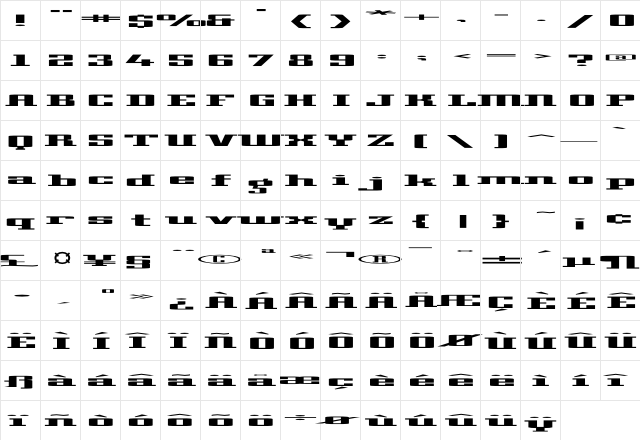 Gadzooks Squared  glyph index