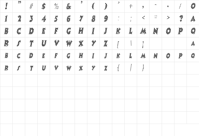 CandyStripeCondensed Oblique  glyph index