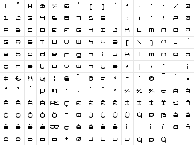 Thundergod Condensed Condensed  glyph index