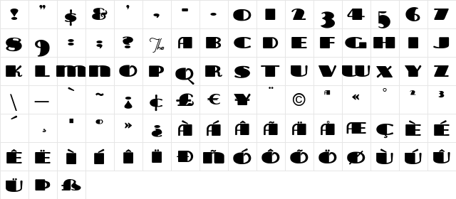 TaraBulbous Regular  glyph index