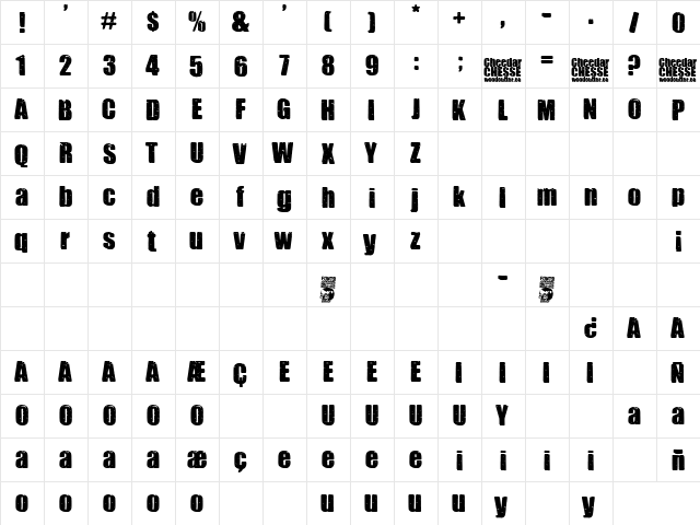 Cheedar Cheese Regular  glyph index