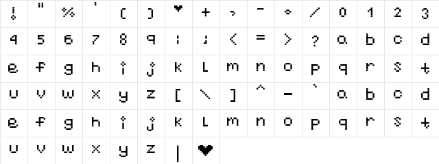 nayupixel Regular  glyph index
