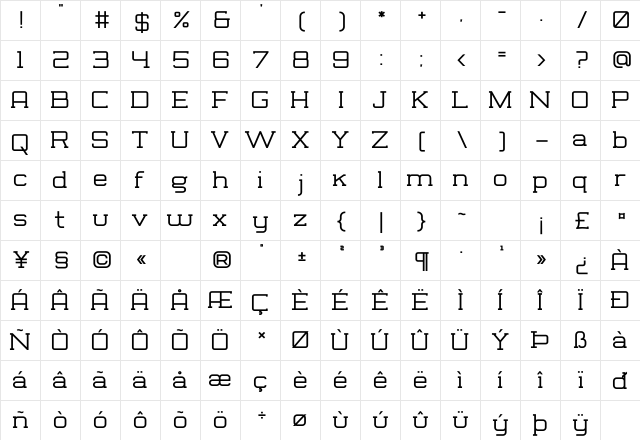 Rogueland Slab Bold  glyph index