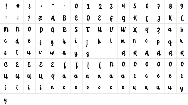 ChildishFree Regular  glyph index