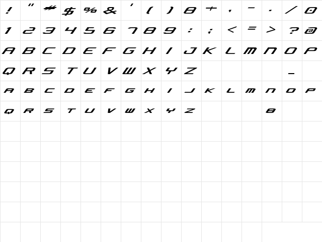 Concielian Jet Regular  glyph index
