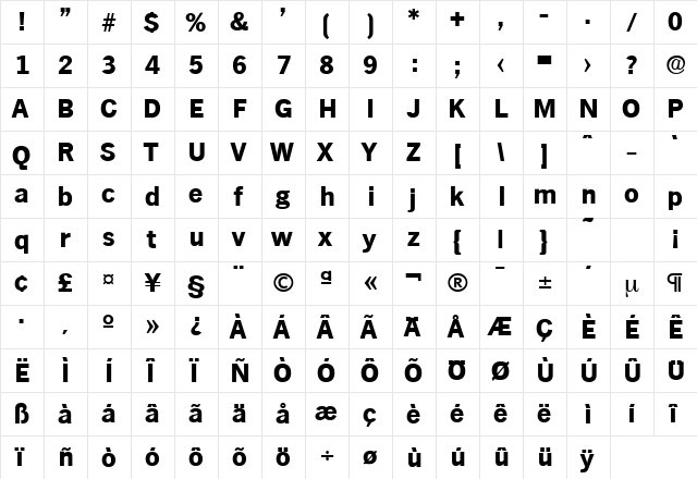 Hamburg-Serial-ExtraBold Regular  glyph index