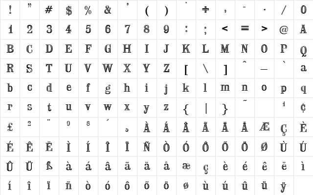 Chichester Regular  glyph index
