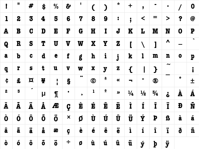 AmericanTypItcTBolCon Regular  glyph index