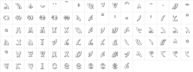 Zeta Reticuli 3D Regular  glyph index