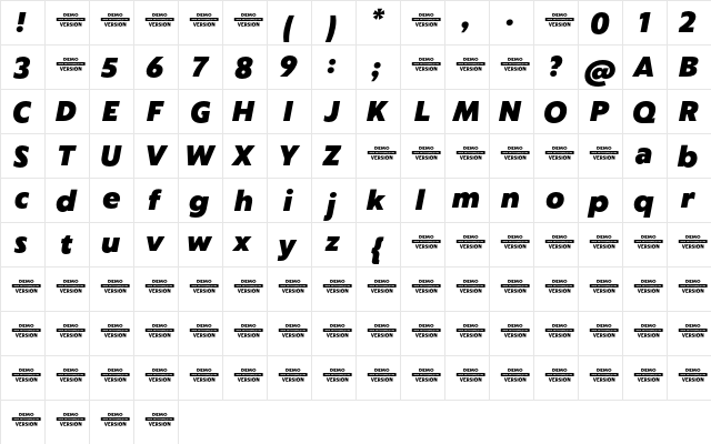 Captura Heavy Italic Demo  glyph index