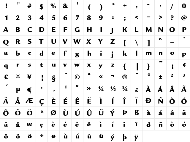 ITC Legacy Sans Ultra  glyph index