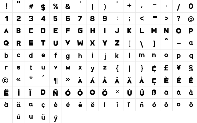 Space Capitan Regular  glyph index