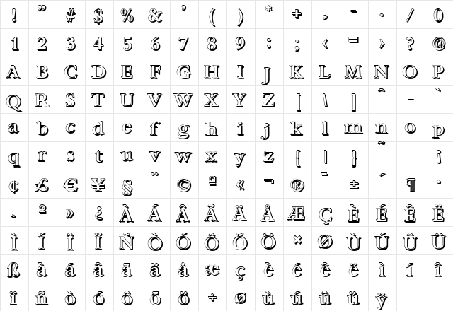 AndrewBeckerShadow-Medium Regular  glyph index