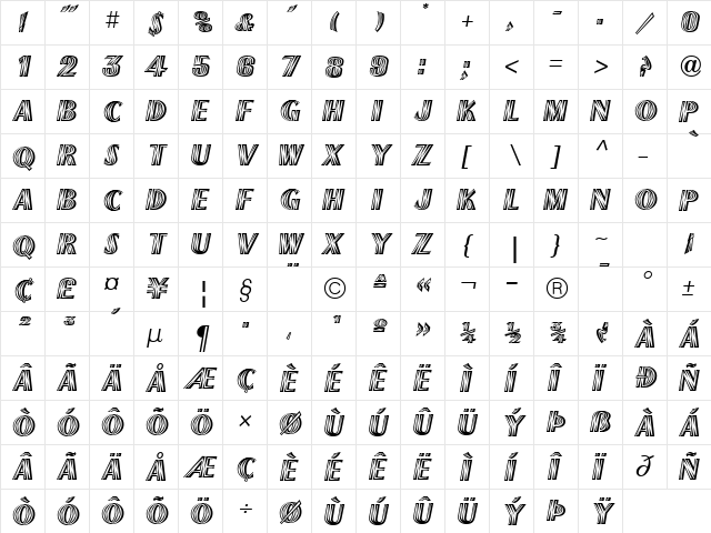 Paris Flash ICG Regular  glyph index