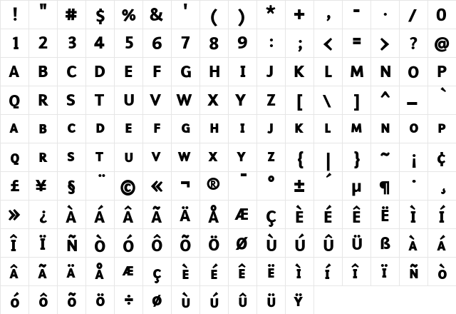 Malcom Bold  glyph index