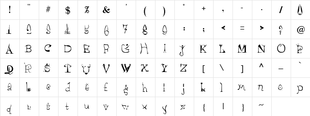 Hiroshige Regular  glyph index