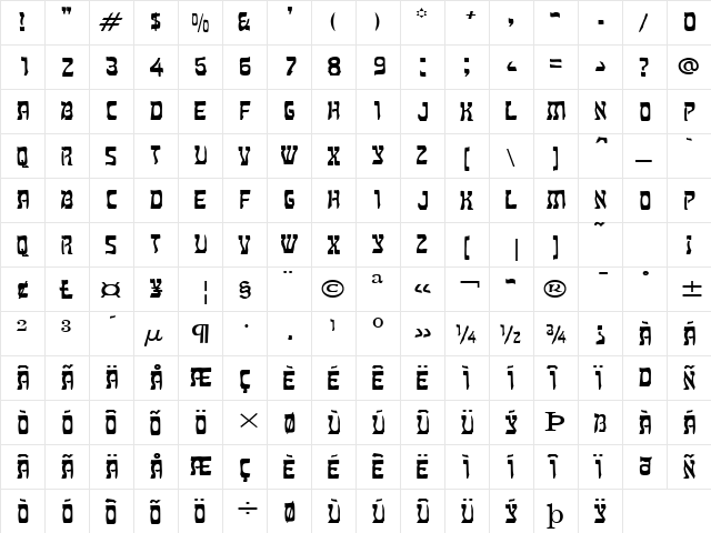 Kosher Wide Normal  glyph index