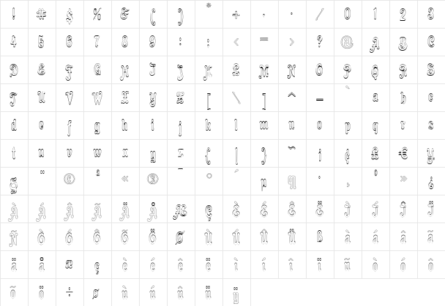 Cacao Plain Outline Regular  glyph index