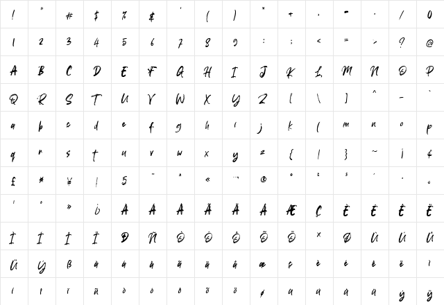 Roulette Regular  glyph index