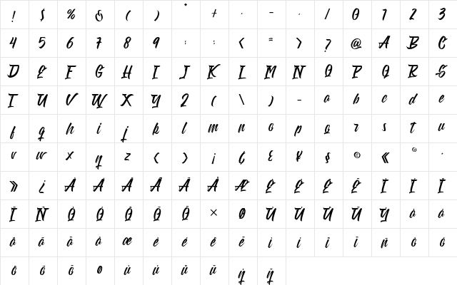Weathertop Regular  glyph index