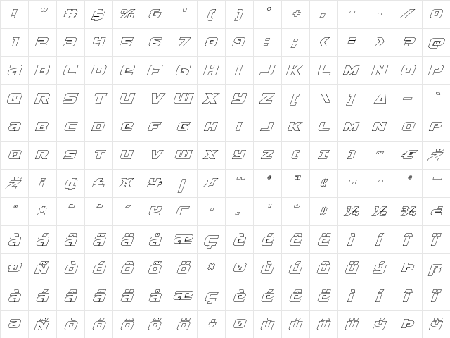 Terran Outline Italic Italic  glyph index