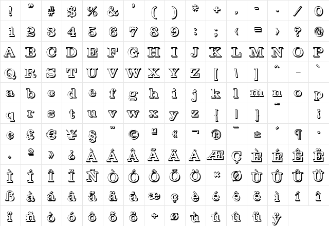 JamesBeckerShadow-Medium Regular  glyph index