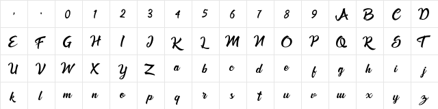 Amaliani Bold  glyph index