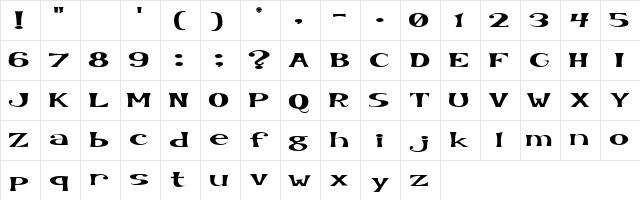 KookySquat Regular  glyph index