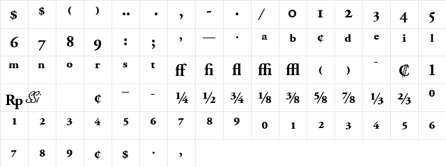 Garamond Pro Black SSi Bold  glyph index