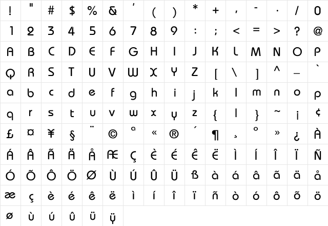 Bauhaus Regular  glyph index