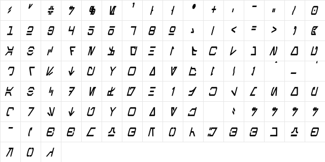 Aurebesh Condensed Bold  glyph index