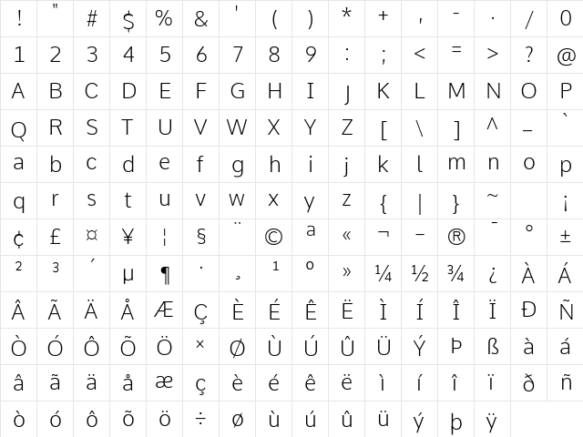 Comme ExtraLight  glyph index