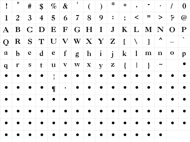 QTCaslan Bold  glyph index