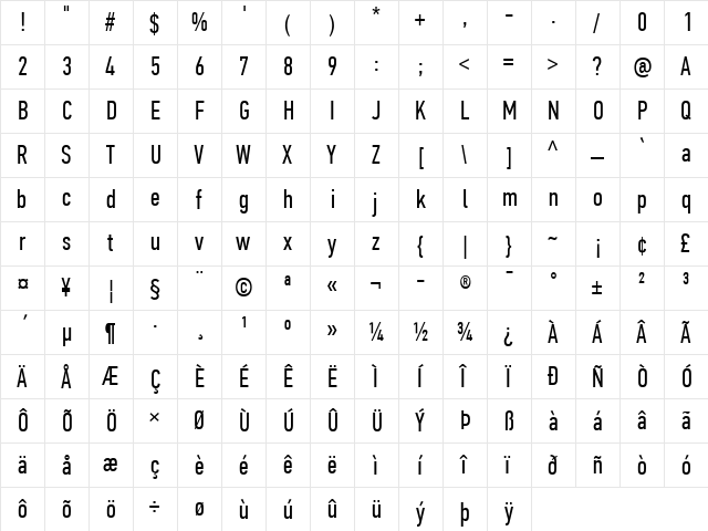 PF Din Text Comp Pro Regular  glyph index