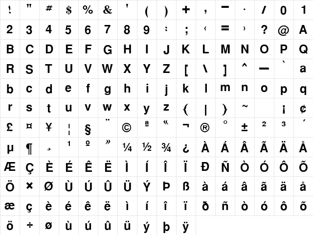 WinSoft Thuluth Pro Bold  glyph index