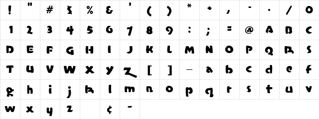 CasualMarkerMF Regular  glyph index