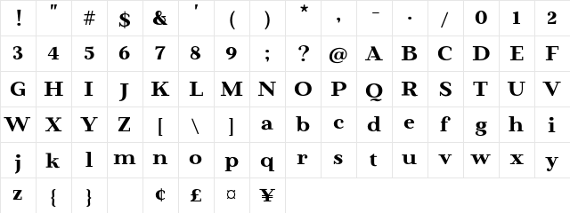 Beaumaris Demo Regular  glyph index
