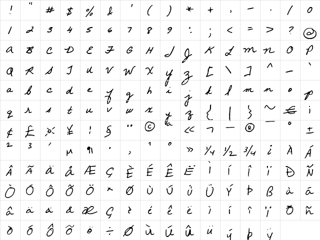 FG Stina Regular  glyph index