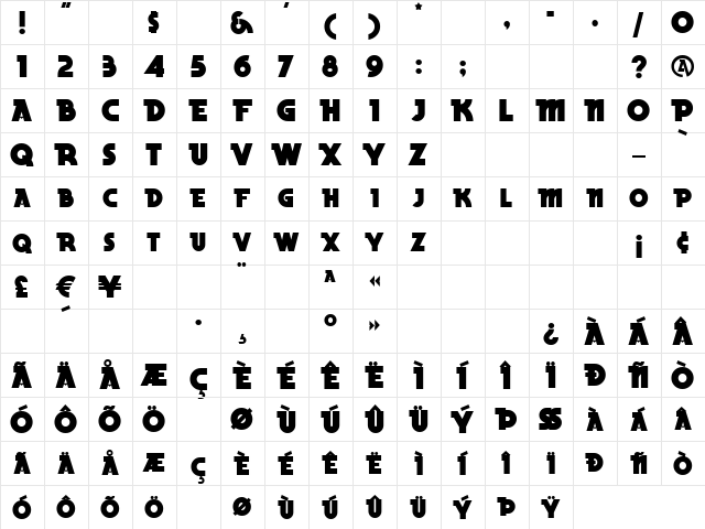 BeckerBlackNF Regular  glyph index