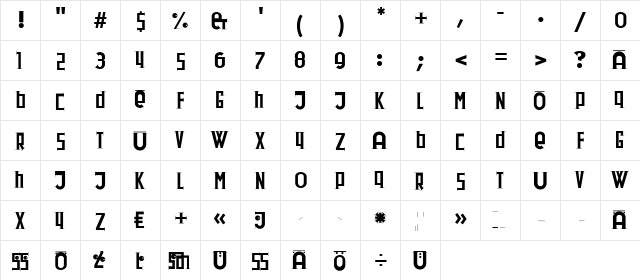 DadaDaSerif Regular  glyph index