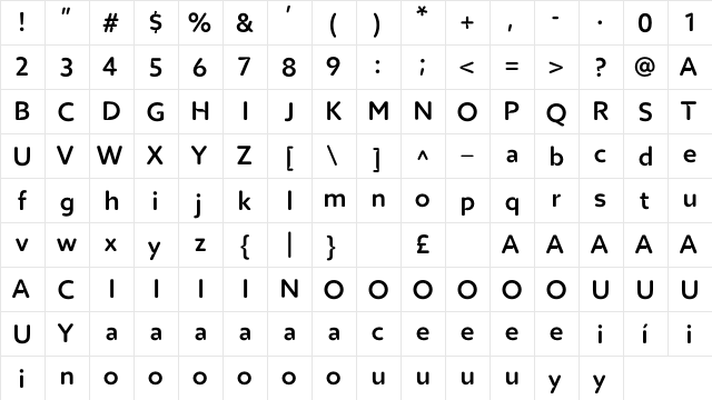Priborg Sans Regular  glyph index