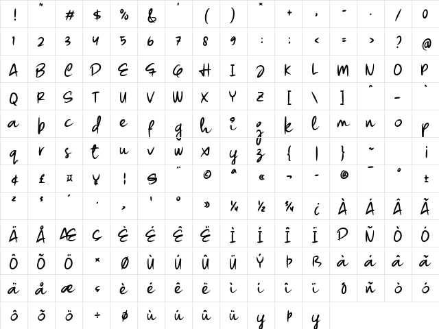 Forsegi Regular  glyph index