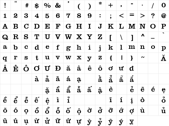 .VnClarendon Normal  glyph index