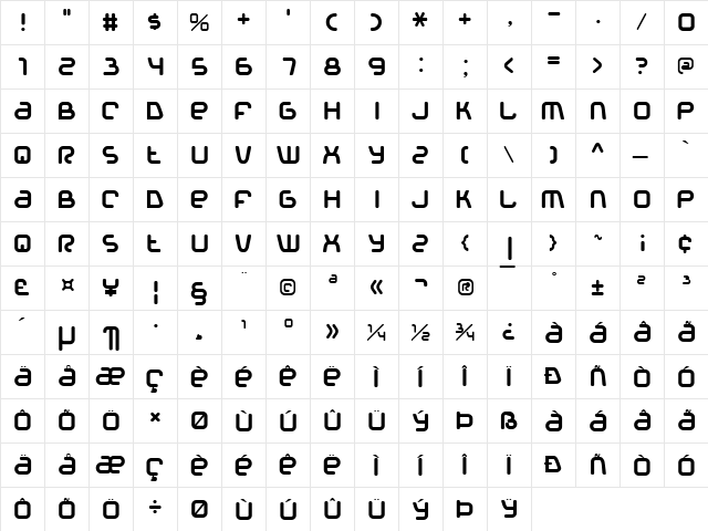 Glamorous BV Regular  glyph index