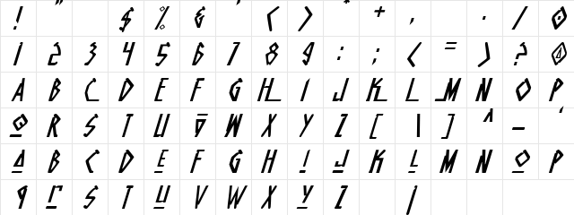 KB 125 Italic Regular  glyph index