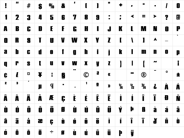 GE Headline Regular  glyph index